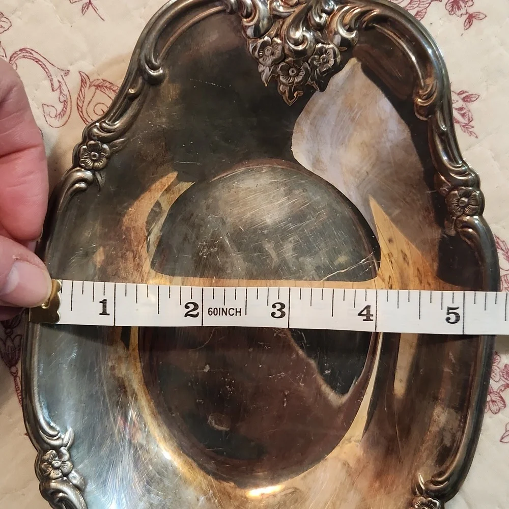 Vintage Silver Plated Small Trinket Tray Candy Dish Floral